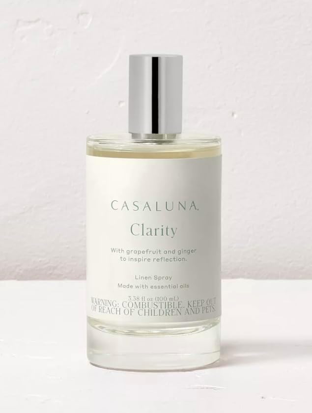 Clarity Linen Spray, 3.38 fl oz, Ginger Grapefruit Bergamot Scent, Blended Essential Oil Room Spray