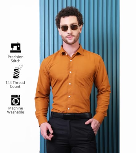 Image of CONTRARY Men's Pure Cotton Solid Stylish Casual & Formal Wear Shirt | Stylish Regular Fit Full Sleeve Comfortable Office Party Trendy Shirt - Multi Color