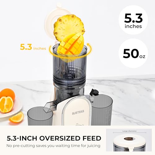 SUSTEAS Cold Press Juicer, 5.3" Feed Chute Slow Masticating Machines with 300W, Fit Whole Fruits & Vegetables, High Juice Yield, Easy to Clean, White by SUSTEAS - Image 3