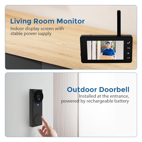 Timbre Video Inalámbrico, Timbre WiFi con Monitor en Color de 4,3", Intercomunicador de Audio Bidireccional y Videollamada, Vista en Directo, Visión Nocturna, Gran Angular 120°, Timbre sin App & WiFi - imagen 6