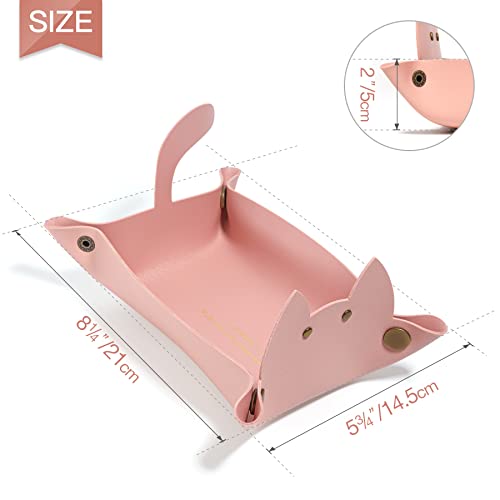 Aoyinism Cute Cat Shaped Leather Valet Tray,Premium Catchall Tray, Jewelry Tray, Decorative Desk Organizer, Foldable Portable Desk Organizer (Pink) #TOP6