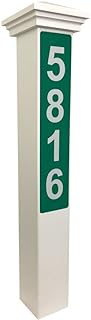 ADDRESSES OF DISTINCTION White Address Post with Reflective Numbers – 32” Tall Customized House Marker - Hardware & Mounting Stake Included - Help Vehicles Find Your Home (Nantucket, Green Reflective)