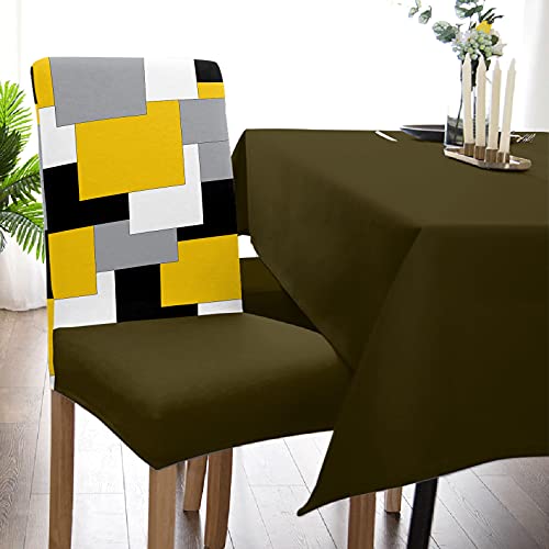 Mid Century Modern Dining Room Chair Covers Set Of 6 Yellow Black And Gray Stretch Removable Washable Chair Protector Covers For Kitchen/Hotel/Wedding/Ceremony #TOP4