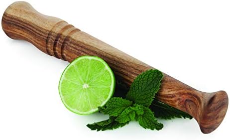 Twine Acacia Wood Muddler, Bar Accessory and Cocktail Drinkware Tool, Kitchen Essential with Jute Storage Pouch, Set of 1, Wood Grain