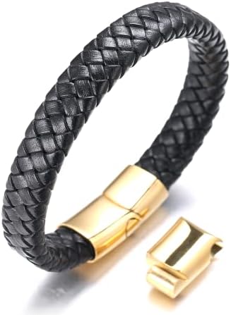 HALUKAKAH Kids  Solo Junior  Boy's Genuine Leather Bracelet Brown/Classic Black 6-12+3 Y/O. Golden Silver Black Titanium Magnetic Clasp 7"-7.7"(18-19.5cm) with Free Giftbox