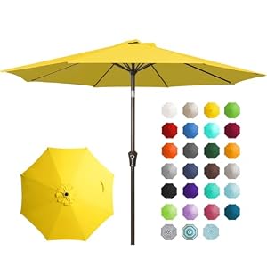 JEAREY 9FT Outdoor Patio Umbrella Outdoor Table Umbrella with Push Button Tilt and Crank, Market Umbrella 8 Sturdy Ribs UV Protection Waterproof for Garden, Deck, Backyard, Pool (Yellow)