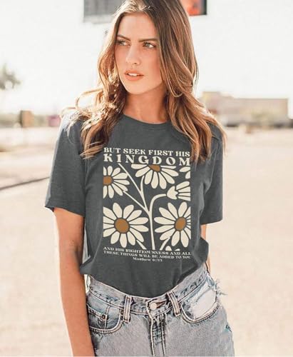 Christian Shirts for Women：Bible Verse T-Shirts Jesus God Faith Floral Graphic Vintage Boho Tees Short Sleeve Tops
