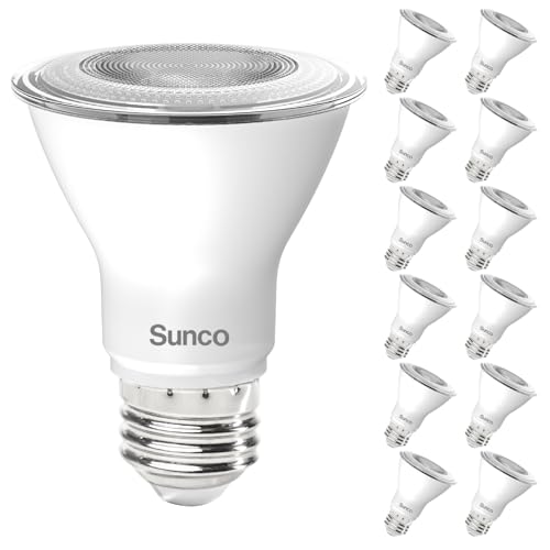 Sunco 12 Pack PAR20 LED Bulb, Flood Light, E26, 7W=50W, Track Lighting