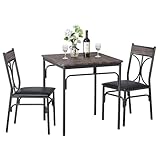 VECELO Kitchen Dining Room Table Set with 2 Chairs for Small Space, Apartment,Metal Steel Frame