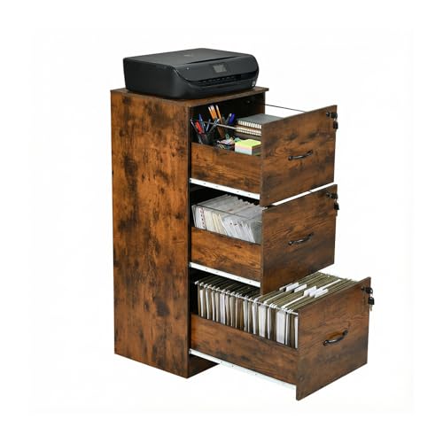 anrekl Caisson de Rangement, Meuble Bureau 3 Tiroirs, Verrouillable Armoire Meuble de Rangement Bureau 103.5 cm Hauteur pour Dossiers Suspendus, Papier Administratif, Imprimante