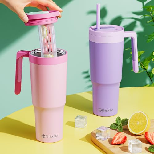 Fimibuke 40 oz Tumbler with Handle & Fruit Infuser, Stainless Steel Vacuum Insulated Cup with Lid & Straw, Water Infusion Bottle Cupholder Friendly Travel Mug Valentines Day Gifts for Women Men Her - Thumbnail 3