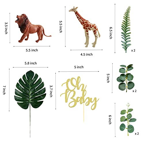 Realistic Safari Jungle Animals Cake Toppers With Plam Leaf Eucalyptus Leaves Cake Decorations For Wild Themed Birthday Baby Shower Party (Oh Baby) #TOP1