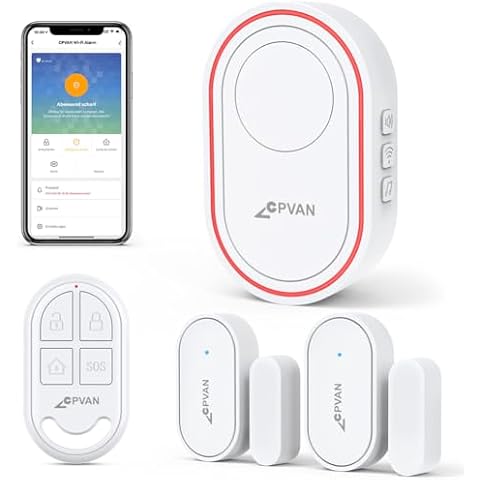 CPVAN CP7R Door Chime, Smart Door Window Alarm Sensor with APP Alert, Remote Control, 2.4 GHz Wi-Fi Base Station Alarm Siren for Kids Elders Safety Compatible with Alexa, for Home House Apartment Cover