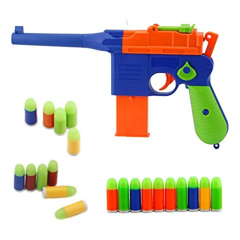 Kandall Toy Gun , Mauser c96 Toy Pistol with 10 Pcs Colorful Soft Bullets, Ejecting Magazine and Pull Back Action - Random color Cover