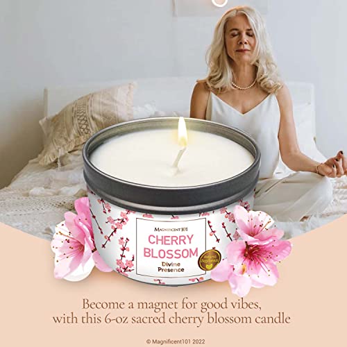 Magnificent101 Flower Intention Smudge Candle For House Energy Cleansing, Banishes Negative Energy I Purification And Chakra Healing - Natural Soy Wax Tin Candle 6Oz (Cherry Blossom) #TOP1