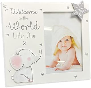 Wooden Photo Frame for New-born Boy Girl Keepsake Gift 2 Assorted Designs Picture Frames Baby Shower Present 20cm x 18cm (White)