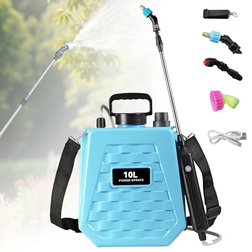 Electric Garden Sprayer 7L/10L,Battery Powered Pressure Sprayer,USB Rechargeable Handle, Retractable Wand and Adjustable Shoulder Strap,Weed Spray For Lawn&Garden (10L-Blue)