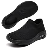 Wide Fit Womens Slip On Trainers Arch Support Ladies Trainers Plantar Fasciitis Orthopedic Shoes Air Cushion Comfortable Breathable Mesh Non Slip Gym Sneakers All Black 5.5 UK