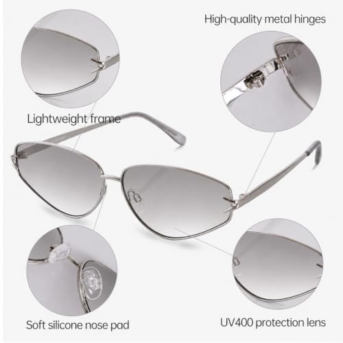 Vylenxio Trendy Y2K Cat Eye Sunglasses for Women and Men, Metal Frame — view 3
