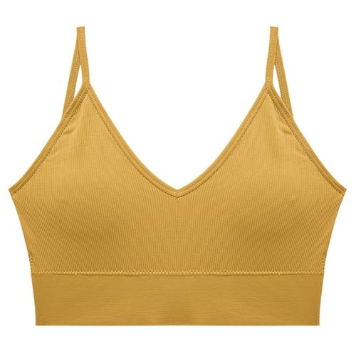 DARBCGH Sujetador de Tirantes Acanalado Ajustable for Mujer: Sujetador sin Costuras for Lactancia y Yoga con Escote en V, Soporte anticaída(Yellow,XXL)