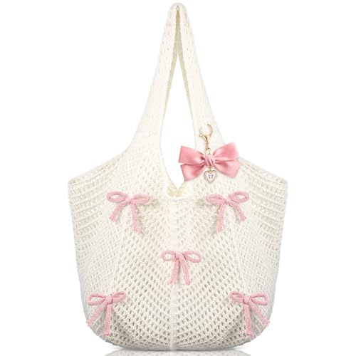 Bolso Tote Abbylike Bow para mujer con charm y tejido boho miniatura 1
