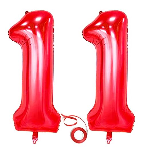 Jxuzh Ballong 11. Födelsedag röd nummer ballong nummer 11 jätteröd folieballong helium ballong stora siffror 30 jätte år XXL grattis på födelsedagen 32 tum jättefödelsedag för flickor pojke fest