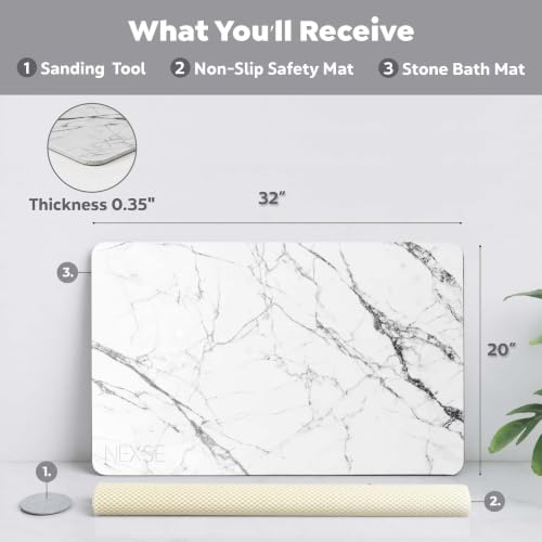Extra Large Stone Bath Mat for Bathroom Floor (32" x 20") | Non Slip Super Absorbent Quick Dry Diatomaceous Earth Bath Mat | XL Diatomite Stone Bath Shower Mat | White by NEXSE - Used condition - Image 2