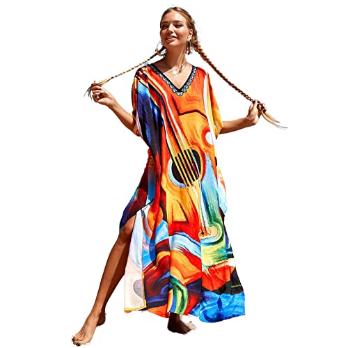 Jecarden Long Kaftan Dress Caftan Maxi Dress Mujeres Casual Boho Summer Maxi Dress Kaftan Nighty Beachwear Cover Ups Batas para Mujeres Damas Cover