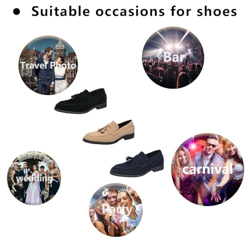 Men's Suede Leather Tassel Decorated Penny Loafers Lightweight Breathable Round Toe Slip-On Low Block Heel Business Dress Shoes for Work Office Daily Wear4