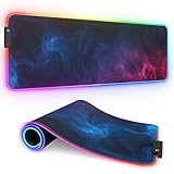 ITNRSIIET RGB Gaming Mouse Pad, Full Desk XL Extended Large Gaming Mousepad, 12 Lighting Modes, 30% Thicker, Big LED Desk Mat for Keyboard Computer Men Gamers Esports Pros, 32" x 12", Colorful Smoke