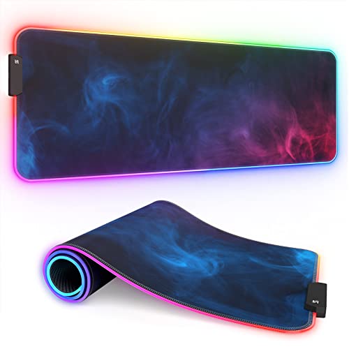 ITNRSIIET RGB Gaming Mouse Pad, Full Desk XL Extended Large Gaming Mousepad, 12 Lighting Modes, 30% Thicker, Big LED Desk Mat for Keyboard Computer Men Gamers Esports Pros, 32  x 12 , Colorful Smoke
