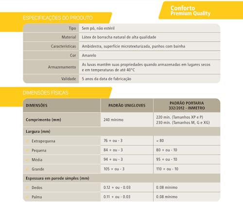 UNIGLOVES Luva De Látex Yellow Para Procedimento (Sem Pó) Unigloves® - Ep - 100 Unidades