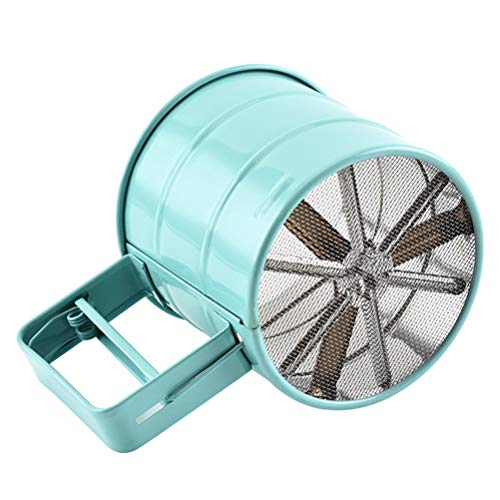 HEITIGN Hand-held Flour Sieve, Kitchen Semi-automatic Flour Sieve Cup Baking Tool, Stainless Steel Handheld Flour Sieve Baking Tool Non-stick Powder Sieve Cup Type Semi-automatic Powder Sieve,Sky-blue - Thumbnail 3