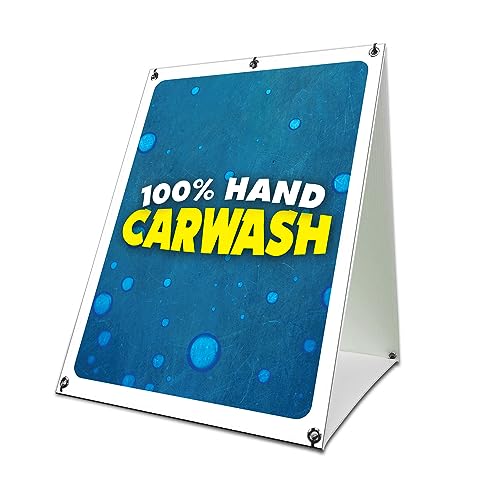 Hand Car Wash 24" x 36" A-Frame Sidewalk Sign| Advertise Your Business | Images On Both Sides | Auto Detailing Detailer Detail | Made in The USA