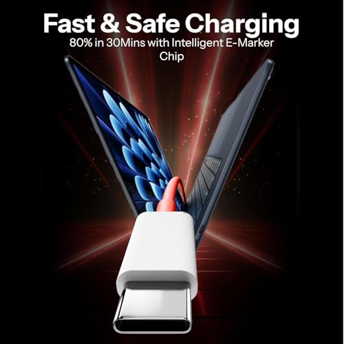 Image of 65W OnPlus Dash Warp Charge Cable | 6.5A USB Type C to C PD Data Sync Fast Charging Cable Compatible with One Plus 8T / 9 / 9R / 9 Pro / 9RT / 10R / Nord & for All Type C Devices 1 Meter (Red)