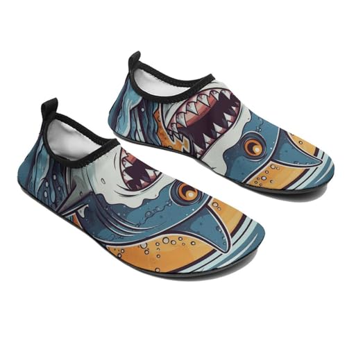 Water Shoes for Women Men Hand Drawn Shark Water Sports Shoes Slip-on Breathable Lightweight Athletic Aqua Sock 11/12men4