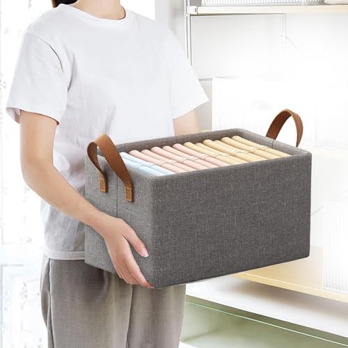 Image of Wardrobe Organizer for Clothes with Storage Baskets for Clothing Fabric Storage Box with Handles Shelf Basket for Storage Clothes Pants Jeans Sweater (4) (Pack Of 3)