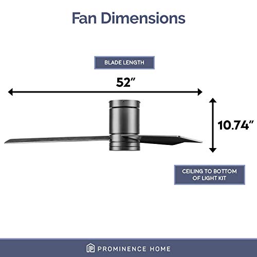 Prominence Home Espy, 52 Inch Flush Mount Contemporary Indoor Led Ceiling Fan With Light, Remote Control, 3 Modern Dual Finish Blades, Reversible Motor - 51465-01 (Gun Metal) #TOP5