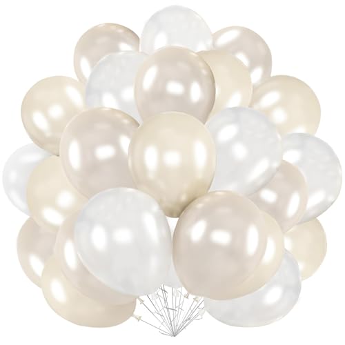 Ballons Blanc Perle Anniversaire, 60 Pièces Ballon Latex Ivoire Nacrés, Ballons Helium Perle Ivoire Sable Blanc, Décorations de Fête Beige pour Baby Shower,...