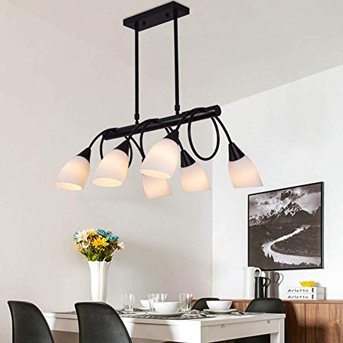 Lustre hôtel chic en métal noir et verre, suspension haut de gamme 6 lampes design américain