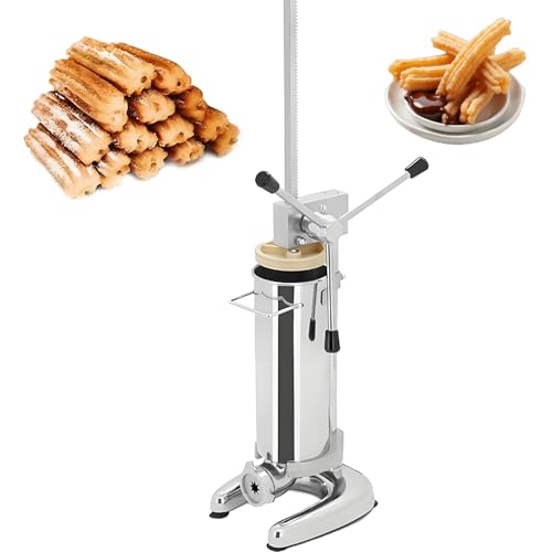 GSHSHOU Máquina Fabricante Vertical de Churros Manual Comercial, Churrera Española de Acero Inoxidable, 5 Boquillas/Moldes, para Rosquillas/Churros Rellenos, para Hogar, Restaurantes y Panaderías 2L