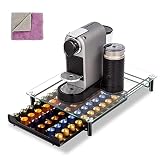 Masthome Tiroir de Rangement pour Capsules - Capacité 60 Capsules - Porte Dosette de Café avec Présentoir en Verre - Envoyer 1 Chiffon de Nettoyage