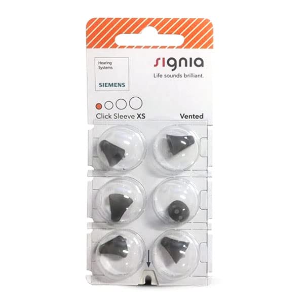 Signia Click Sleeves Vented (Pack of 6) for Siemens, Signia and Audio Service IdOs and Ex Listeners (XS)