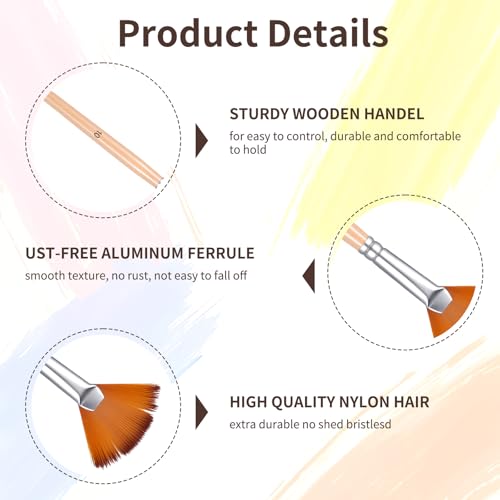 Set de 5 Pinceles Abanico para Pintura BOHUIZ con Cerdas de Nylon y Mango de Madera miniatura 3