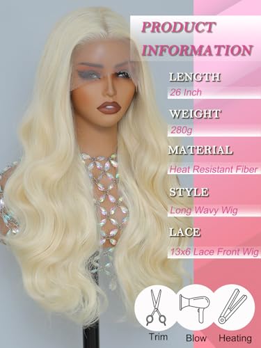 Barbique 13x6 Lace Front Wig 26 Inch Long Wavy Synthetic Hair Blonde 613 — view 2