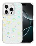 Jusy Compatible with iPhone 16 Pro Case, Holographic Love Heart Iridescent Clear Kawaii Phone Case, for Women Aesthetic Laser Bling Rainbow Cute iPhone Cover, Holo Reflective Case