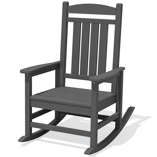 KINGYES Outdoor Rocking Chair, HDPE All-Weather Rocker, Gray