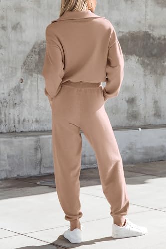 Image of PRETTYGARDEN Women's 2 Piece Sweater Set Pullover Zipper Sweatshirt Jogging Pants Tracksuit Casual Outfit