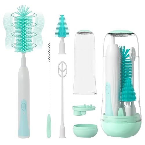 Image of Electric Bottle Brush,Baby Bottle Brush,Bottle Brush,Nipple Brush,Straw Brush and Extension Handle,Gift for Pregnant Women and New Mom (Green2)