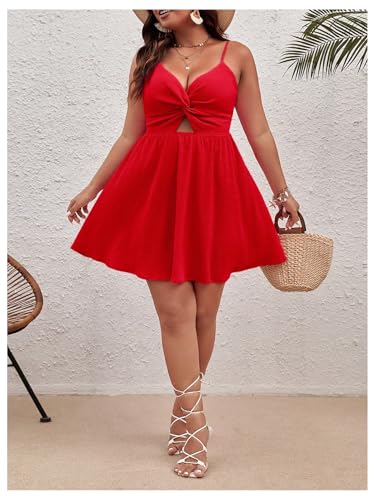 Image of Floerns Women's Plus Size Cut Out Twist Front Sleeveless Flare Hem Cami Dress